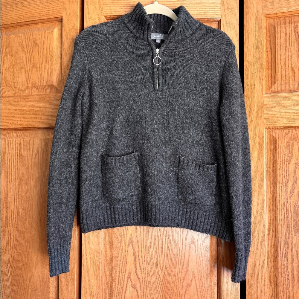 Cabincore office casual Marled Dark Grey Women’s Cropped Knit Sweater S
